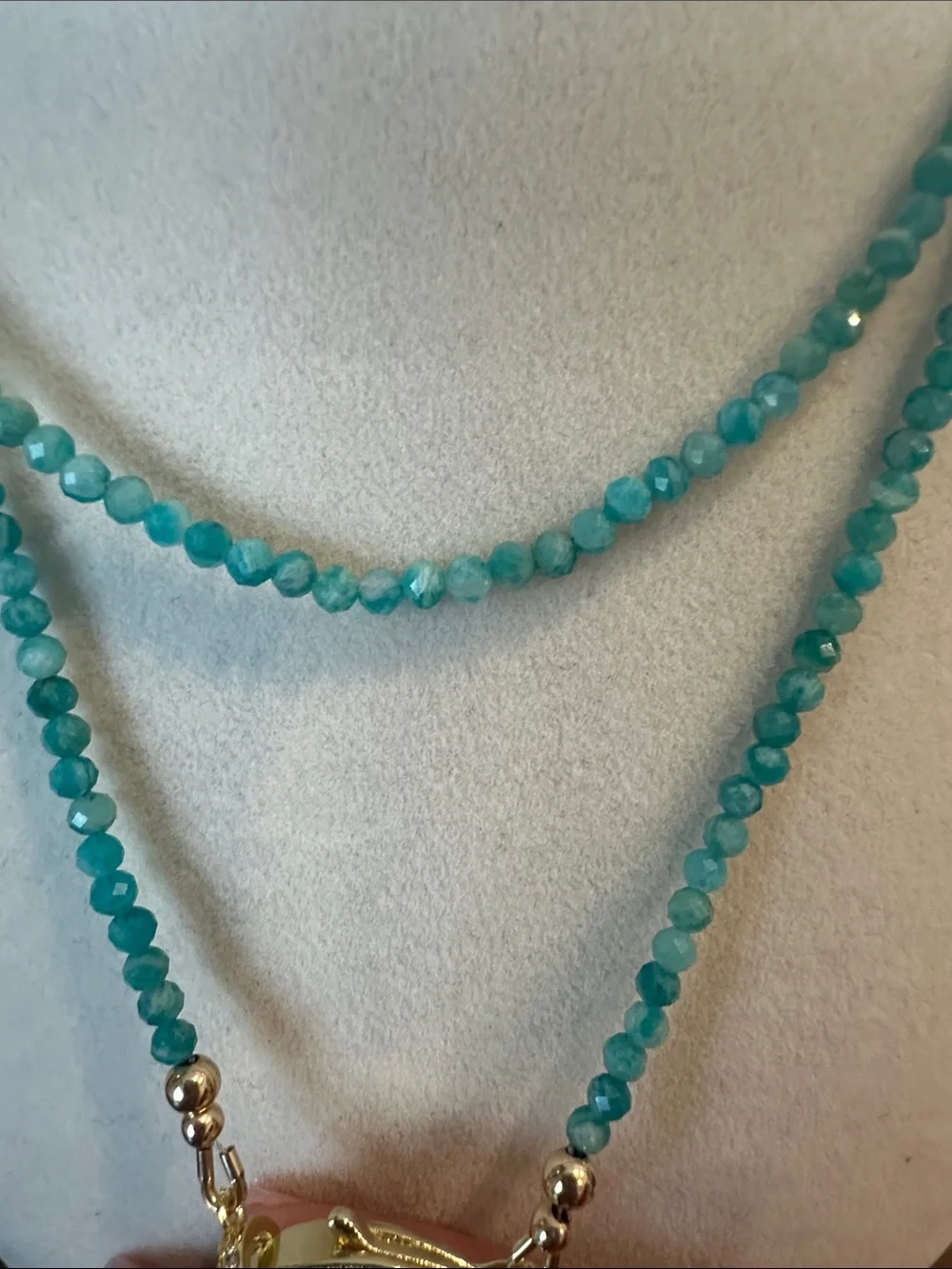 Amazonite Double Wrap Necklace with Labradorite Flower Charm